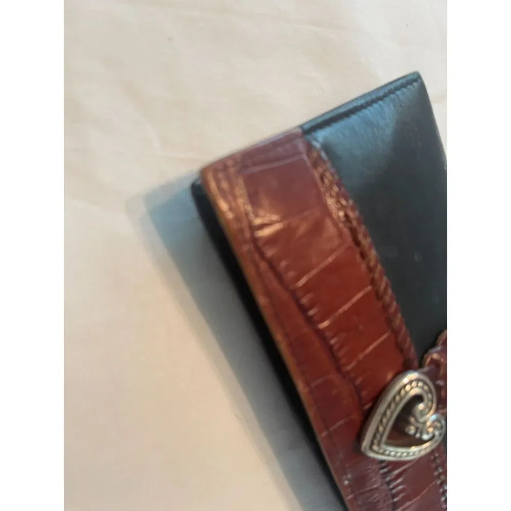 Vintage Brighton Wallet Leather Logo Heart Croc Black & Brown Bifold *READ
